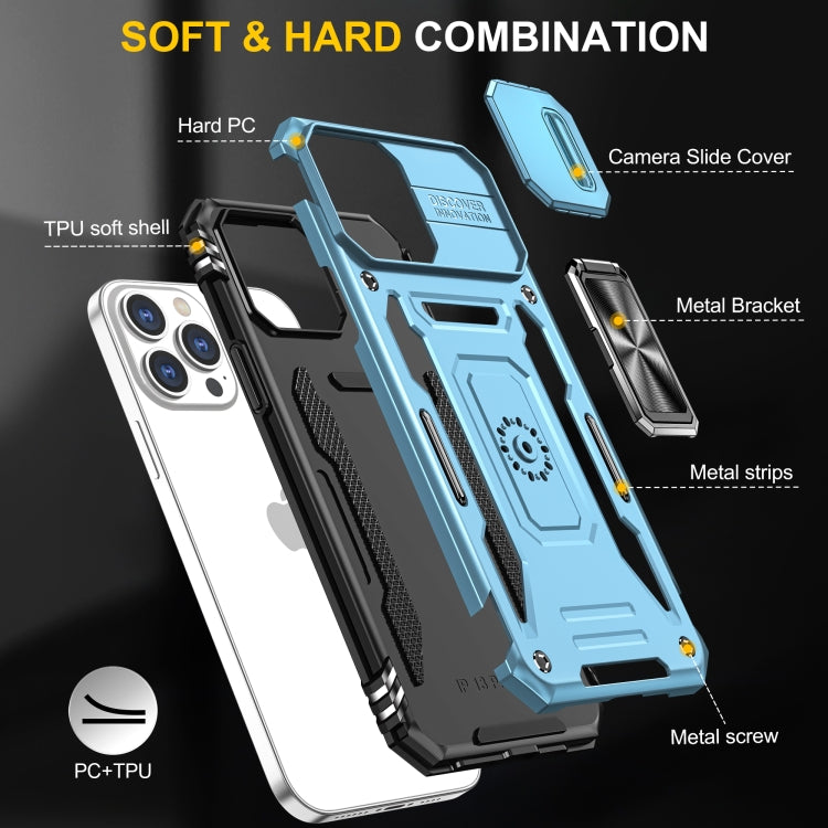 For iPhone 15 Pro Armor PC + TPU Camera Shield Phone Case(Light Blue) by buy2fix