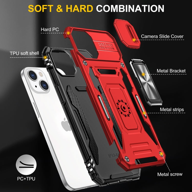 For iPhone 15 Plus Armor PC + TPU Camera Shield Phone Case(Red) by buy2fix