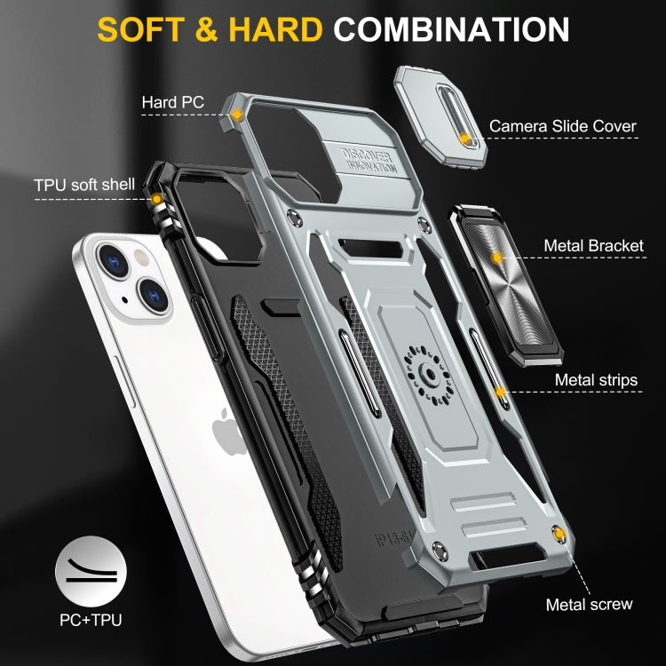 For iPhone 15 Plus Armor PC + TPU Camera Shield Phone Case(Grey) by buy2fix