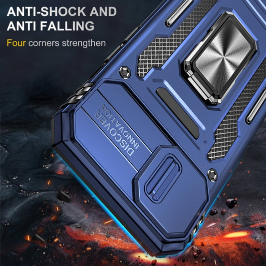 For iPhone 15 Armor PC + TPU Camera Shield Phone Case(Navy Blue) by buy2fix