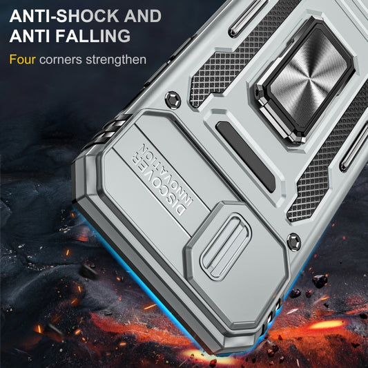 For iPhone 15 Armor PC + TPU Camera Shield Phone Case(Grey) by buy2fix
