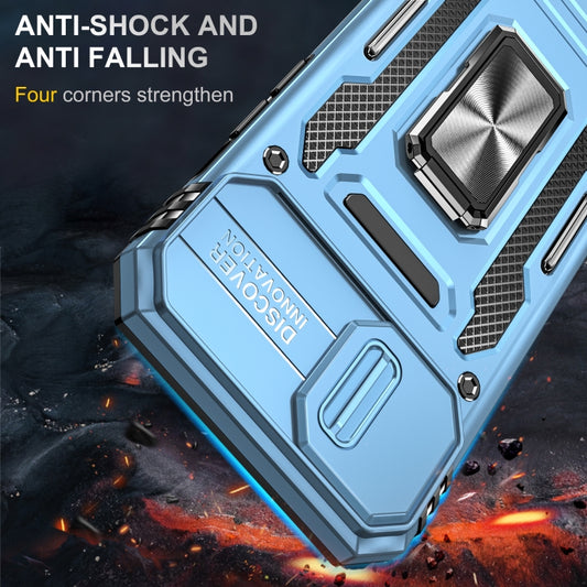 For iPhone 15 Armor PC + TPU Camera Shield Phone Case(Light Blue) by buy2fix