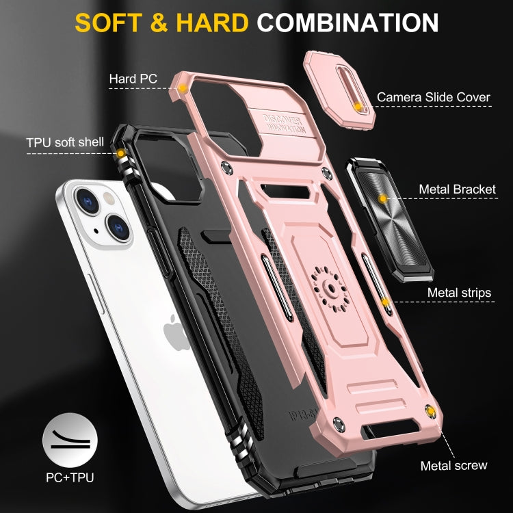 For iPhone 15 Armor PC + TPU Camera Shield Phone Case(Rose Gold) by buy2fix