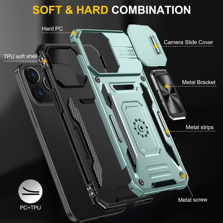 For iPhone 16 Pro Max Armor PC + TPU Camera Shield Phone Case(Alpine Green) by buy2fix