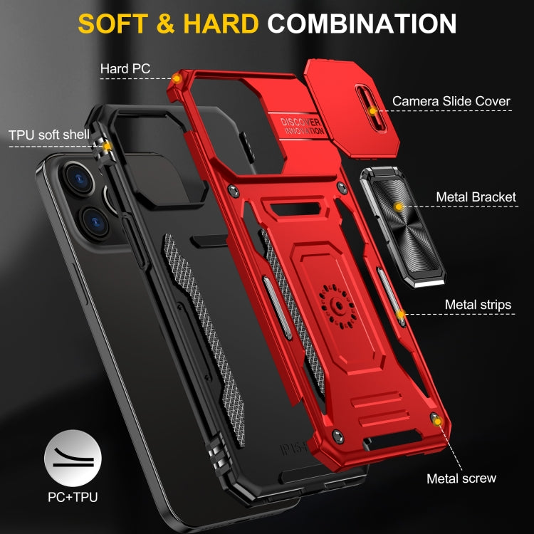 For iPhone 16 Pro Max Armor PC + TPU Camera Shield Phone Case(Red) by buy2fix