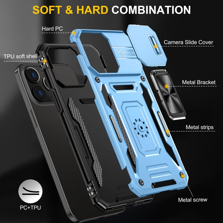 For iPhone 16 Pro Armor PC + TPU Camera Shield Phone Case(Light Blue) by buy2fix