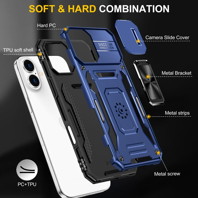 For iPhone 16 Plus Armor PC + TPU Camera Shield Phone Case(Navy Blue) by buy2fix