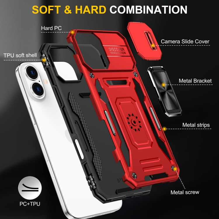 For iPhone 16 Plus Armor PC + TPU Camera Shield Phone Case(Red) by buy2fix