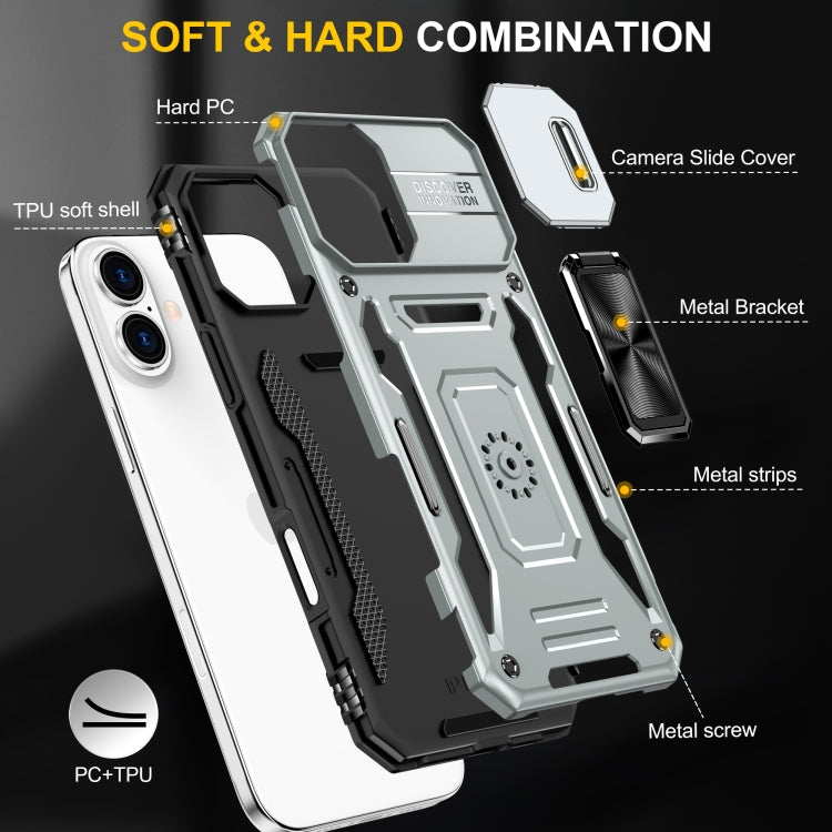 For iPhone 16 Plus Armor PC + TPU Camera Shield Phone Case(Grey) by buy2fix