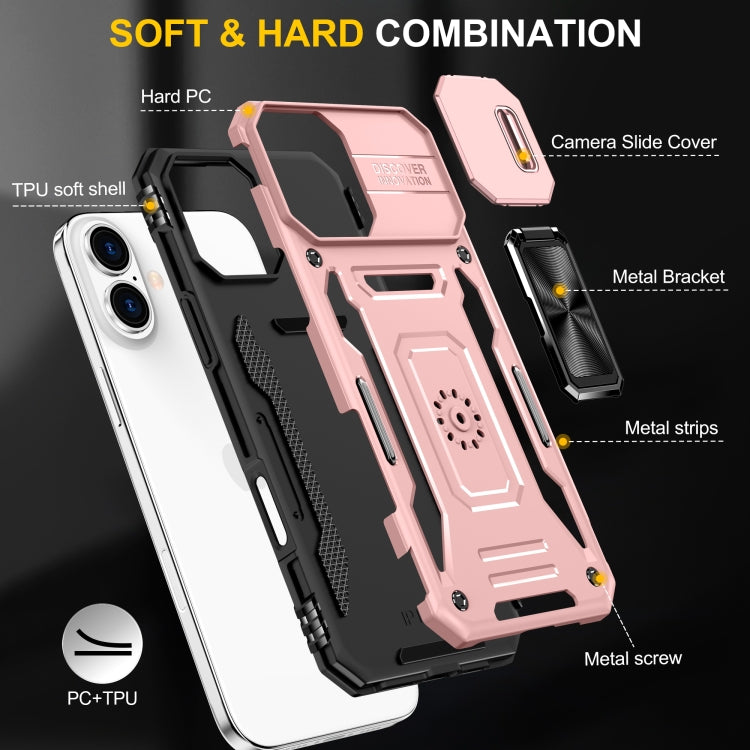 For iPhone 16 Plus Armor PC + TPU Camera Shield Phone Case(Rose Gold) by buy2fix
