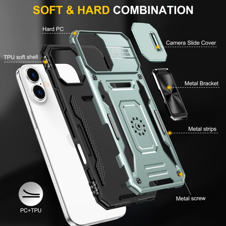 For iPhone 16 Armor PC + TPU Camera Shield Phone Case(Alpine Green) by buy2fix