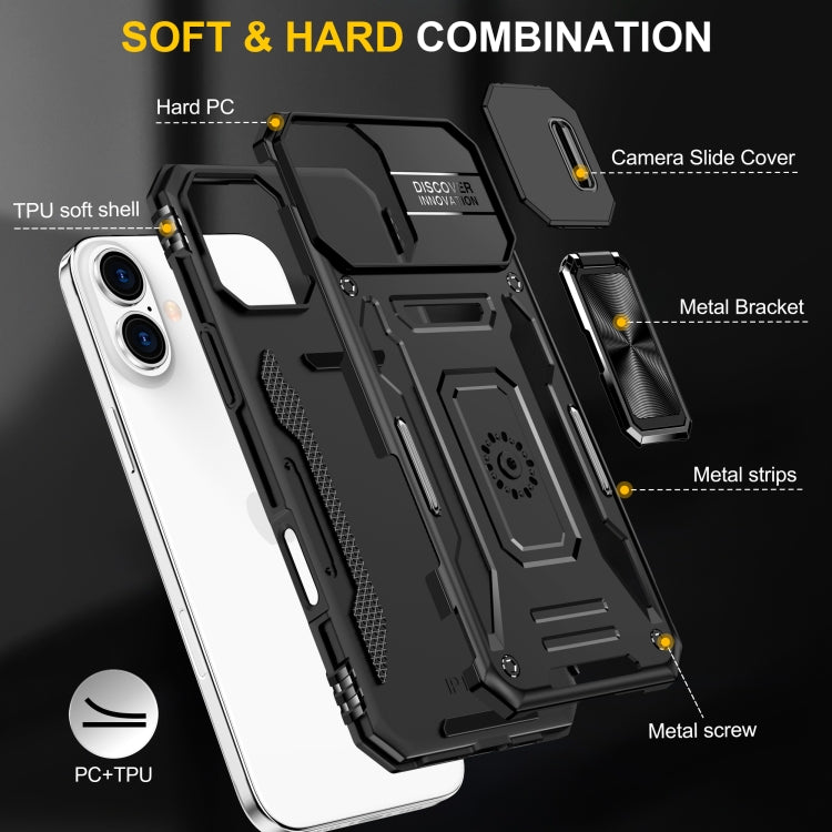 For iPhone 16 Armor PC + TPU Camera Shield Phone Case(Black) by buy2fix