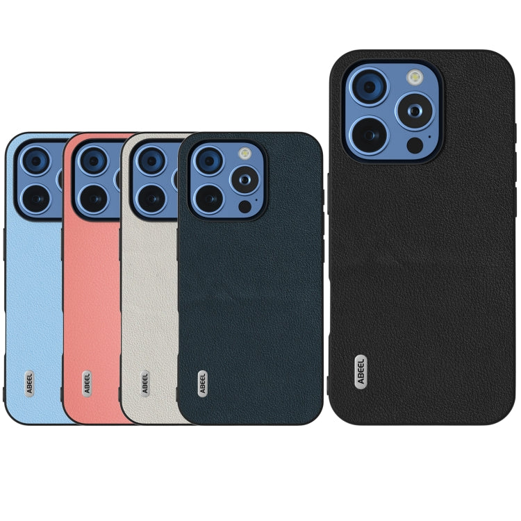 For iPhone 16 Pro Max ABEEL Genuine Leather Wave Black Edge Phone Case(Black) by buy2fix