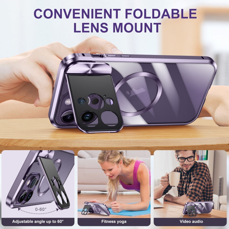 For iPhone 14 Large Window Holder MagSafe Magnetic Metal Phone Case(Black) by buy2fix