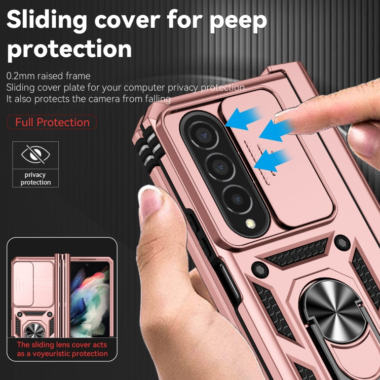 For Samsung Galaxy Z Fold4 Sliding Camshield Holder Phone Case(Rose Gold) by buy2fix