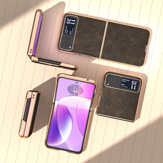For Motorola Razr 40 Nano Plating Dream Litchi Texture PU Phone Case(Khaki) by buy2fix