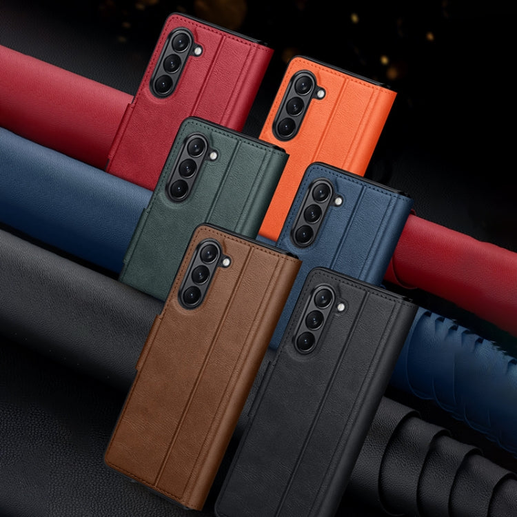 For Samsung Ga6axy Z Fold6 SULADA All-inclusive Magnetic Snap Flip Leather Phone Case(Orange) - Galaxy Z Fold6 5G Cases by SULADA | Online Shopping UK | buy2fix