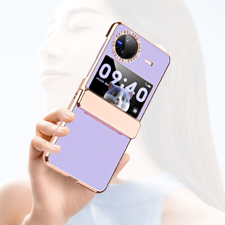 For vivo X Flip Plated Plain Leather Folding Phone Case with Hinge(White) by buy2fix