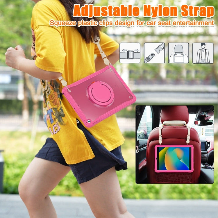 For iPad 10.2 2021 / 2020 / 2019 Heavy Duty Hybrid Tablet Case with Handle & Strap(Rose Red) - iPad 10.2 Cases by buy2fix | Online Shopping UK | buy2fix