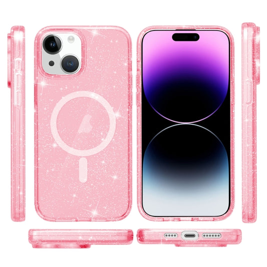 For iPhone 15 Terminator Style Glitter Powder MagSafe Magnetic Phone Case(Pink) by buy2fix