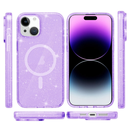 For iPhone 15 Plus Terminator Style Glitter Powder MagSafe Magnetic Phone Case(Purple) by buy2fix
