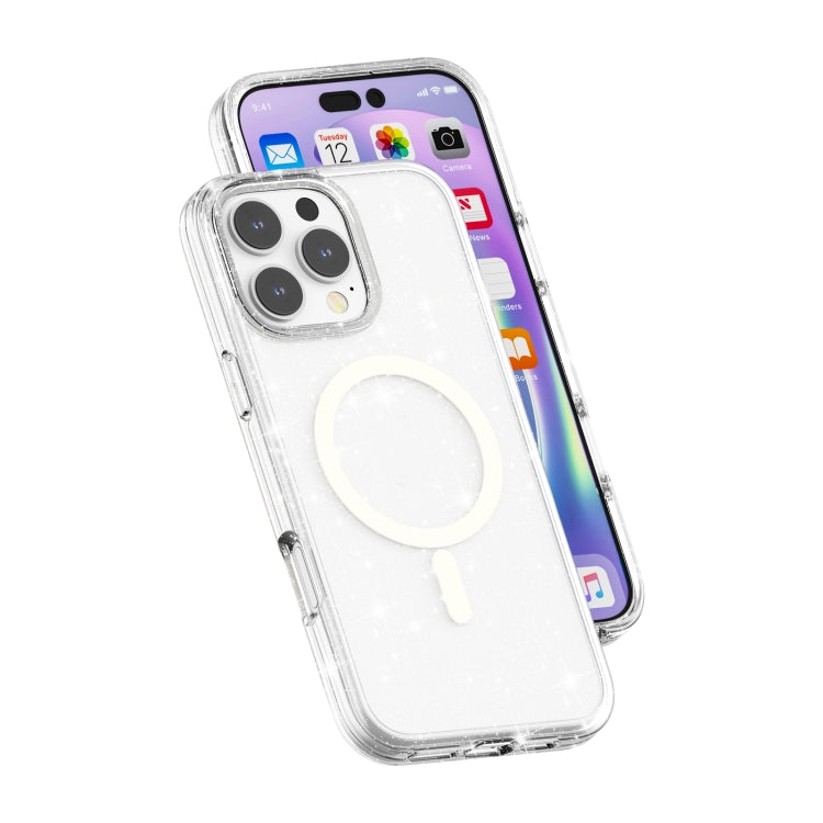 For iPhone 16 Pro Terminator Style Glitter Powder MagSafe Magnetic Phone Case(White) by buy2fix