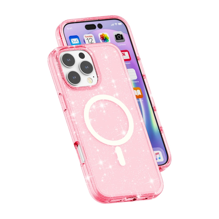For iPhone 16 Pro Terminator Style Glitter Powder MagSafe Magnetic Phone Case(Pink) by buy2fix