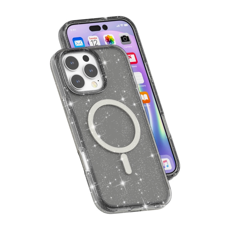 For iPhone 16 Pro Terminator Style Glitter Powder MagSafe Magnetic Phone Case(Black) by buy2fix
