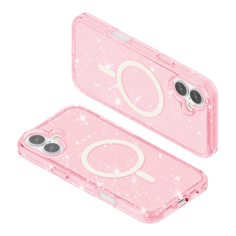 For iPhone 16 Terminator Style Glitter Powder MagSafe Magnetic Phone Case(Pink) by buy2fix