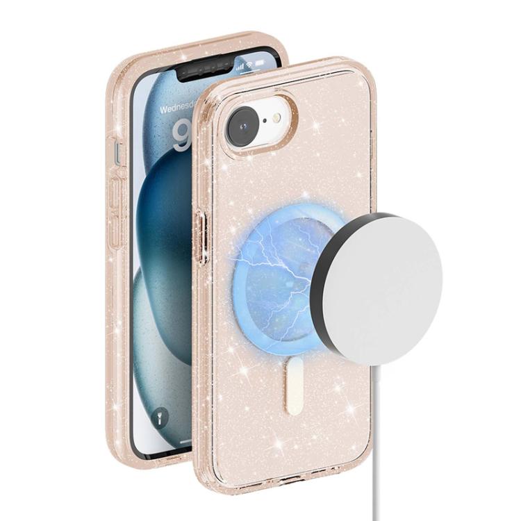 For iPhone 16e Terminator Style Glitter Powder MagSafe Magnetic Phone Case(Gold) - iPhone 16e Cases by buy2fix | Online Shopping UK | buy2fix