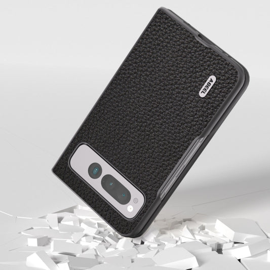 For Google Pixel Fold ABEEL Genuine Leather Litchi Texture Phone Case(Black) by buy2fix