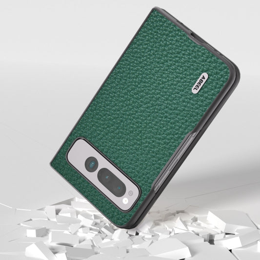 For Google Pixel Fold ABEEL Genuine Leather Litchi Texture Phone Case(Green) by buy2fix