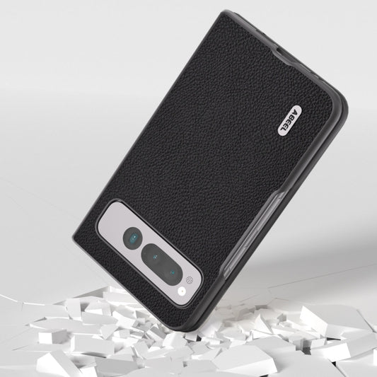 For Google Pixel Fold ABEEL Genuine Leather + PC Litchi Texture Phone Case(Black) by buy2fix