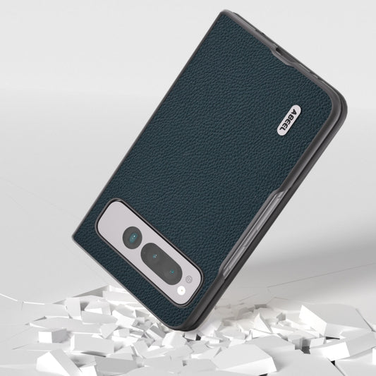 For Google Pixel Fold ABEEL Genuine Leather + PC Litchi Texture Phone Case(Green) by buy2fix