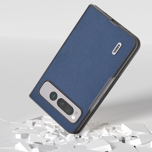 For Google Pixel Fold ABEEL Genuine Leather + PC Litchi Texture Phone Case(Blue) by buy2fix