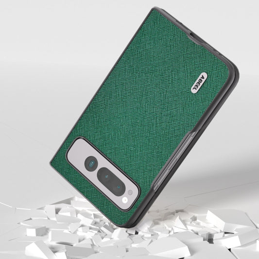 For Google Pixel Fold ABEEL Cross Texture Genuine Leather Phone Case(Green) by buy2fix