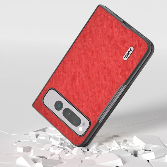 For Google Pixel Fold ABEEL Cross Texture Genuine Leather Phone Case(Red) by buy2fix