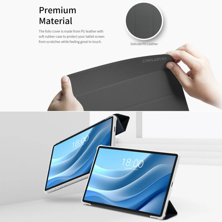 For Teclast T50 HD / T50 Max 3-Fold Holder Folio Leather Tablet Smart Case(Grey) - Teclast by TECLAST | Online Shopping UK | buy2fix