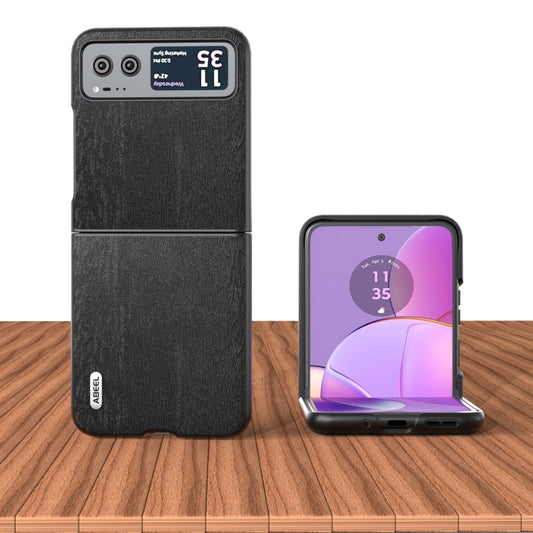 For Motorola Razr 40 ABEEL Wood Texture PU Phone Case(Black) by buy2fix
