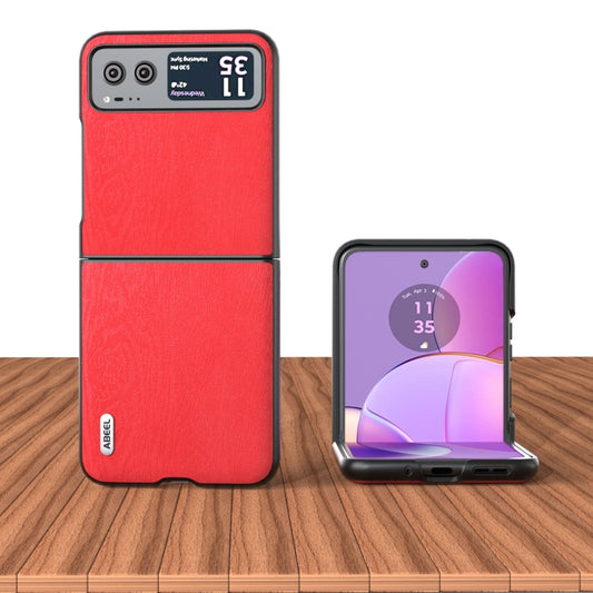 For Motorola Razr 40 ABEEL Wood Texture PU Phone Case(Red) by buy2fix