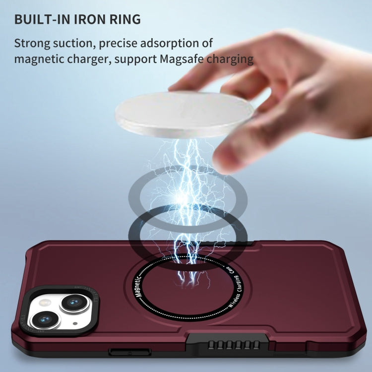 For iPhone 15 Plus Shockproof Armor MagSafe Phone Case(Wine Red) by buy2fix