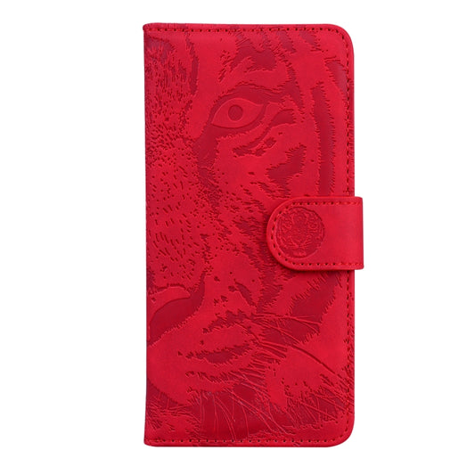 For iPhone 16e Tiger Embossing Pattern Leather Phone Case(Red) by buy2fix