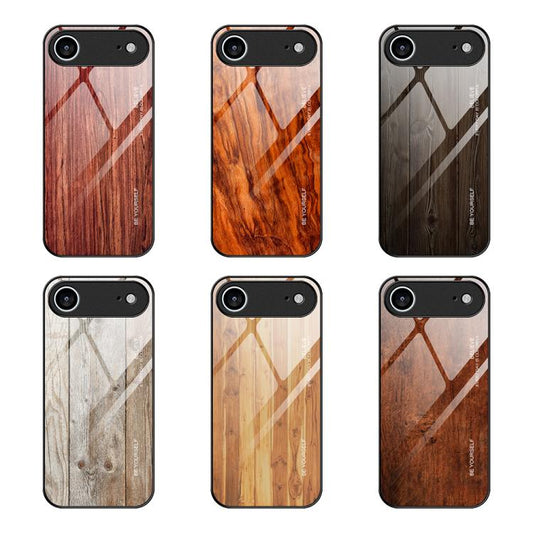 For iPhone Air Wood Grain Glass Phone Case(Grey) - iPhone Air Cases by buy2fix | Online Shopping UK | buy2fix