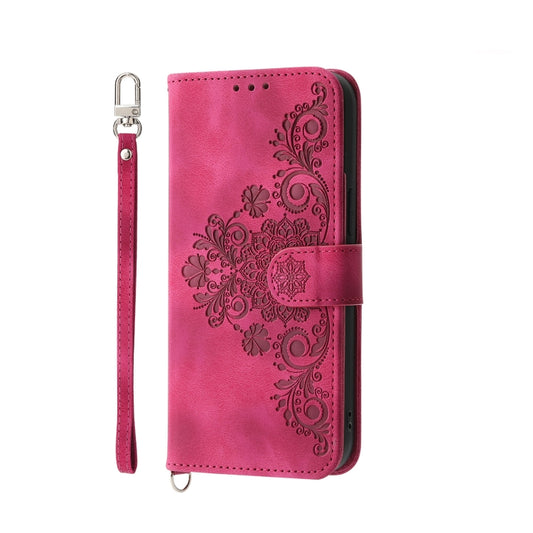 For Samsung Galaxy S23 FE 5G Skin-feel Flowers Embossed Wallet Leather Phone Case(Wine Red) by buy2fix