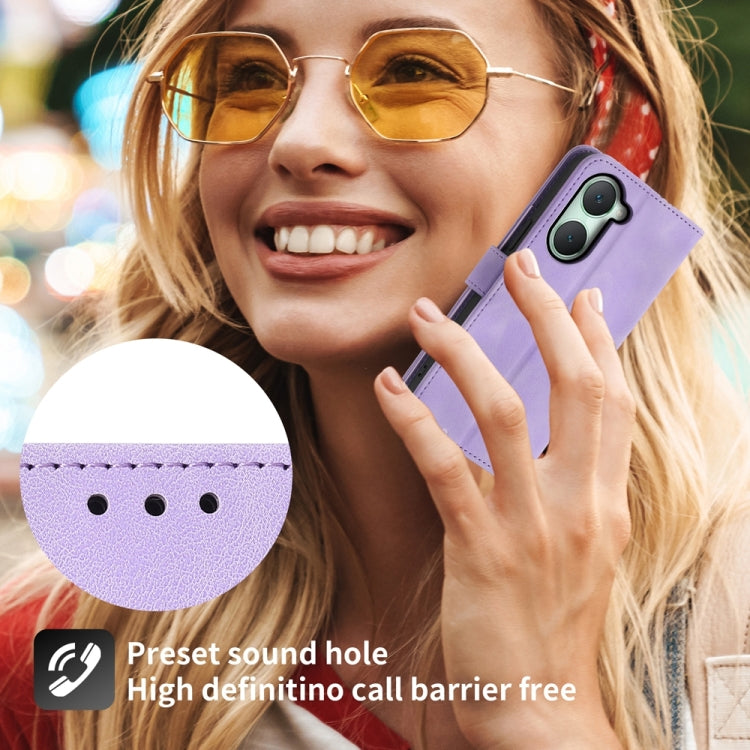 For vivo Y03 Skin Feel Flowers Embossed Wallet Leather Phone Case(Purple) by buy2fix