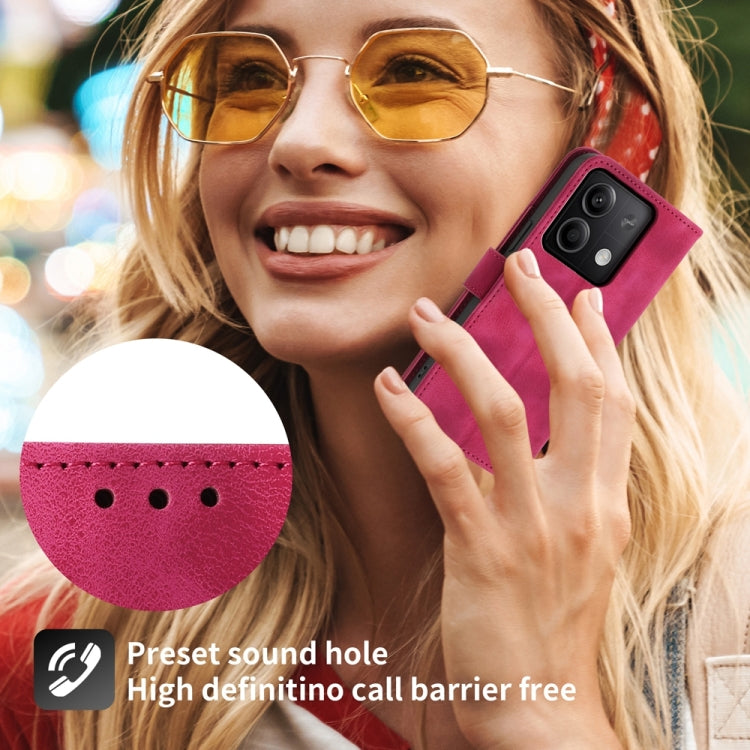 For Xiaomi Redmi Note 13 5G Skin-feel Flowers Embossed Wallet Leather Phone Case(Wine Red) by buy2fix