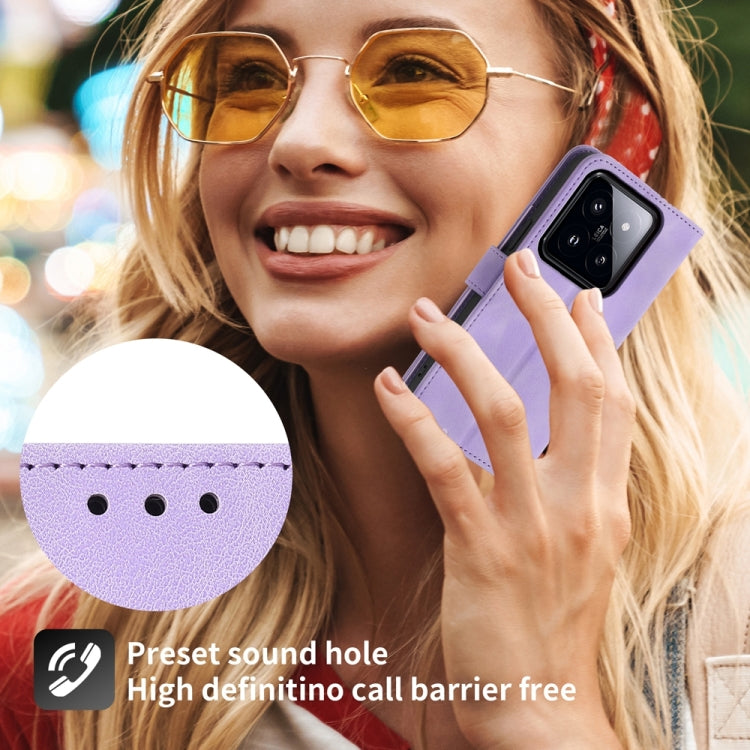 For Xiaomi 14 Pro Skin-feel Flowers Embossed Wallet Leather Phone Case(Purple) by buy2fix