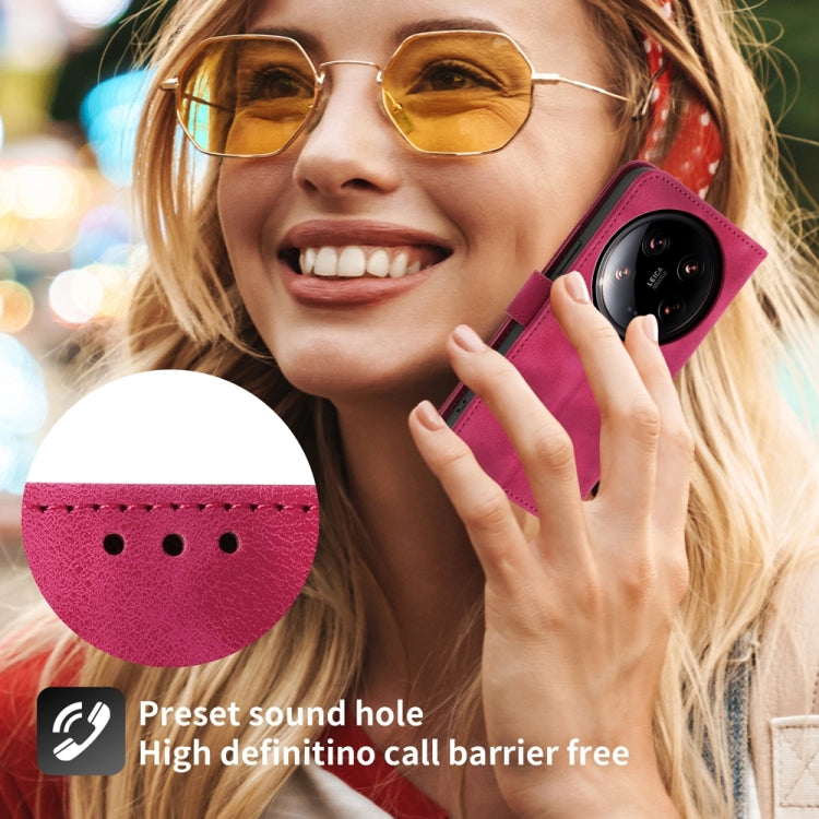 For Xiaomi 14 Ultra Skin-feel Flowers Embossed Wallet Leather Phone Case(Wine Red) by buy2fix