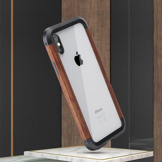 For iPhone XS Max R-JUST Metal + Wood Frame Protective Case by R-JUST
