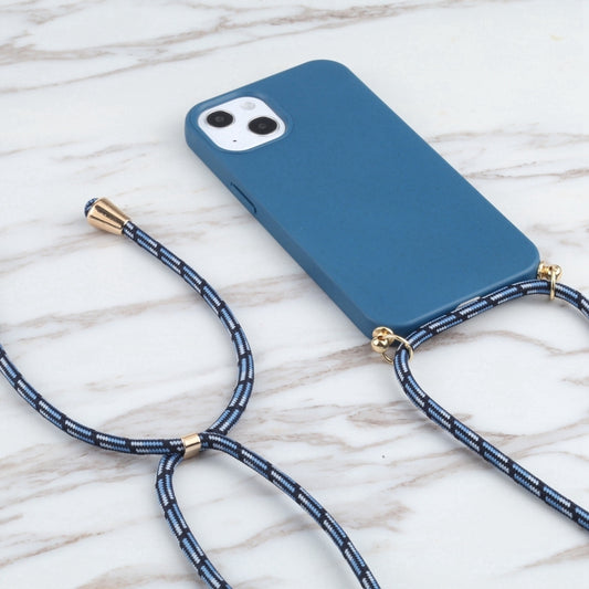 For iPhone 16 Pro Max Wheat Straw TPU Shockproof Phone Case with Neck Lanyard(Blue) by buy2fix